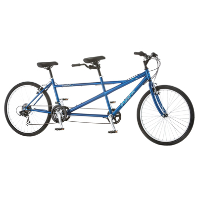 PACIFIC BICYCLES<sup>&reg;</sup> 26" Unisex Dualie Tandem - It's a bicycle built for two!  Enjoy this 21-speed sport tandem bike equipped with 26" wheels, hi-ten steel frame and rigid fork.  You will turn heads when you take this bike out for a spin!