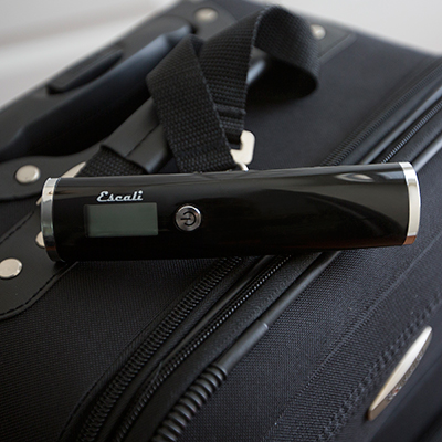 ESCALI<sup>&reg;</sup> Travel Digital Scale - Know before you go if you are going to have to pay luggage fees.  This digital travel scale features a stainless steel clasp and tough nylon strap to weigh bags up to a 110lb capacity.  Also features a large, easy-to-read display, tare function, data lock feature, overload indicator and low battery indicator.